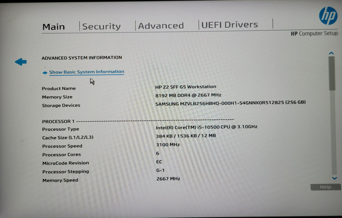 HP Z2 SFF G5 Workstation - Intel Core i5-10500 @3.10GHz 8GB DDR4 256GB NVMe