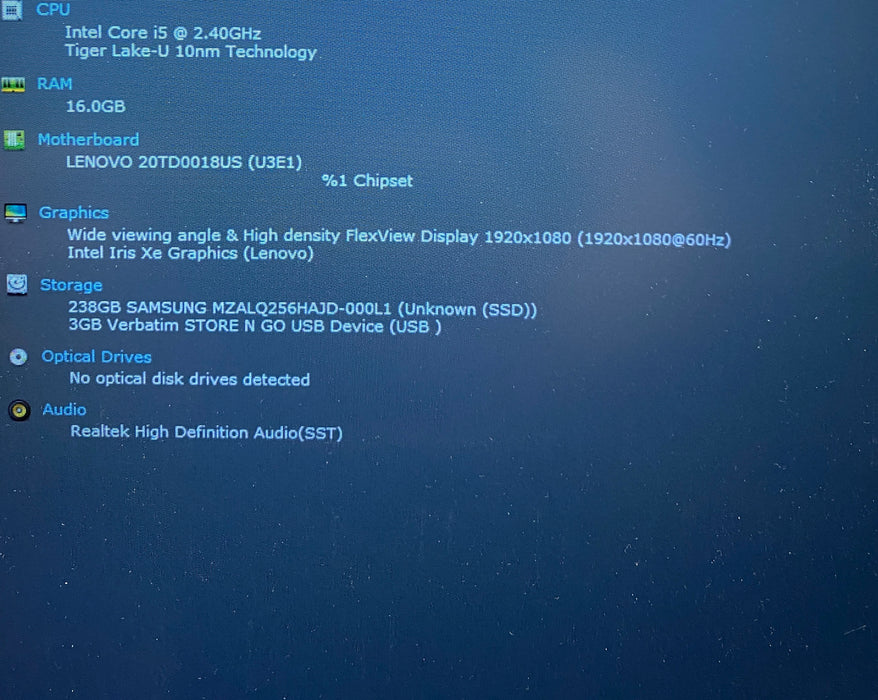 Lenovo ThinkPad E15 Gen 2 Intel Core i5-1135G7 2.40GHz 16GB RAM 256GB SSD READ!