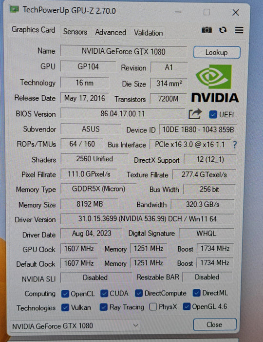 ASUS GeForce GTX 1080 8GB Turbo TURBO-GTX1080-8G Graphics Card