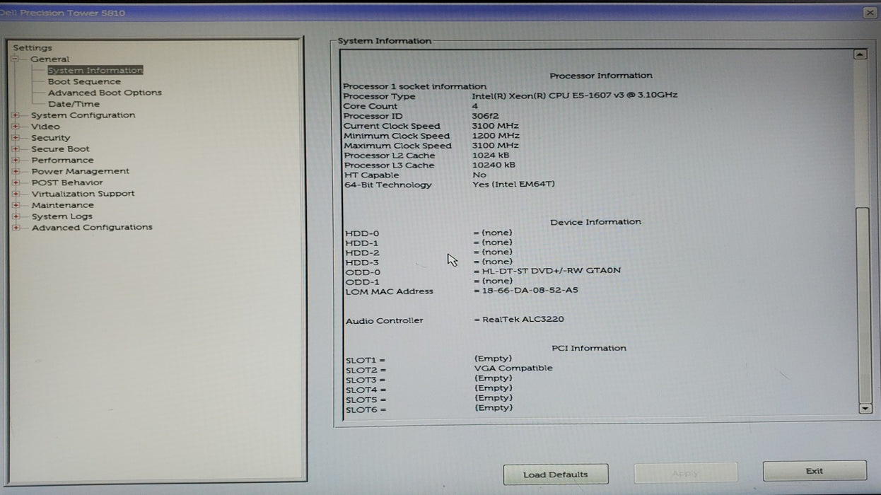 Dell Precision Tower 5810 - Xeon E5-1607 v3, 32GB, DDR4, W7100 - No HDD