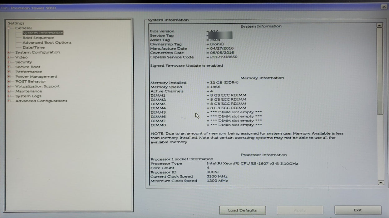 Dell Precision Tower 5810 - Xeon E5-1607 v3, 32GB, DDR4, W7100 - No HDD
