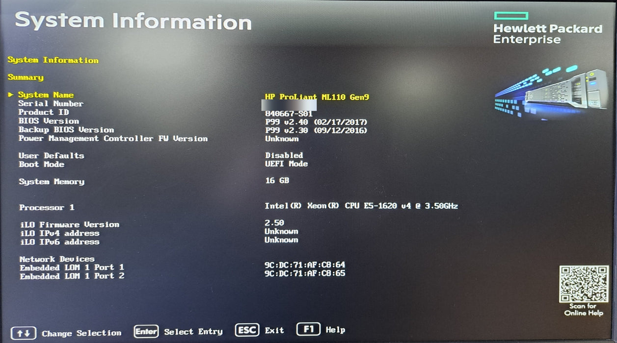 HPE ProLiant ML110 Gen9 | Xeon E5-1620 v4 @3.50GHz, 16GB DDR4, B140i RAID *READ*