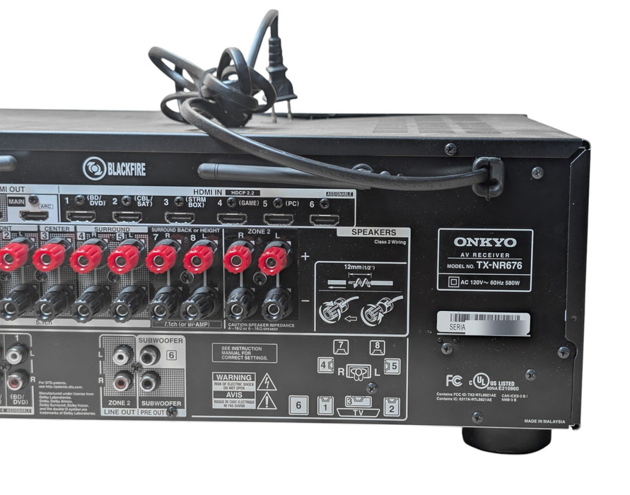 Onkyo TX-NR676 7.2 Channel Network A/V Receiver 4K HDR Dolby Atmos