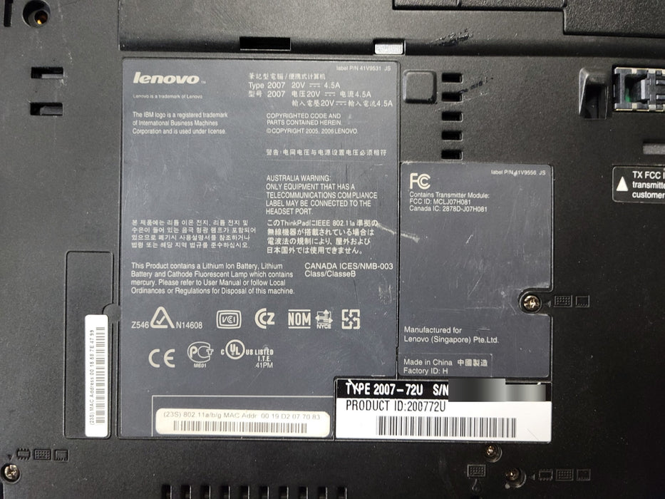 Lenovo ThinkPad T60 200772U - T2500 1GB DDR2 Mobility Radeon X1400 NO HDD (READ)