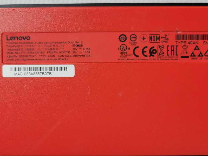 Lenovo Thinkpad Thunderbolt 3 Workstation Dock Gen 2 40AN READ _