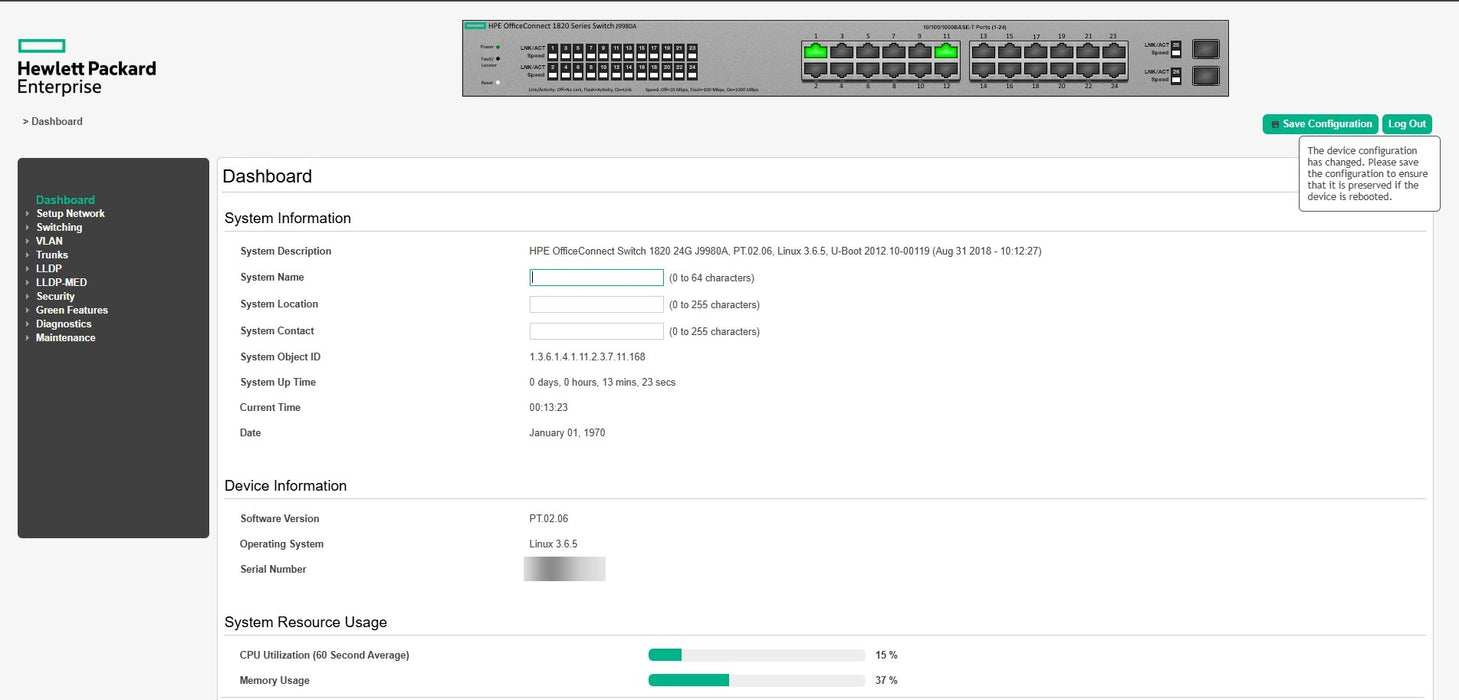 HPE OfficeConnect 1820-24G | 24-Port Gigabit Ethernet Switch | J9980A