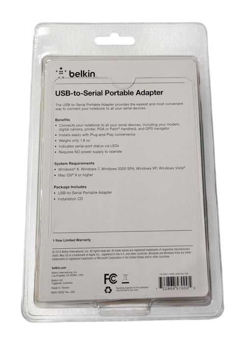 Belkin F5U409v1 USB-to-Serial Portable Adapter DB9 RS-232