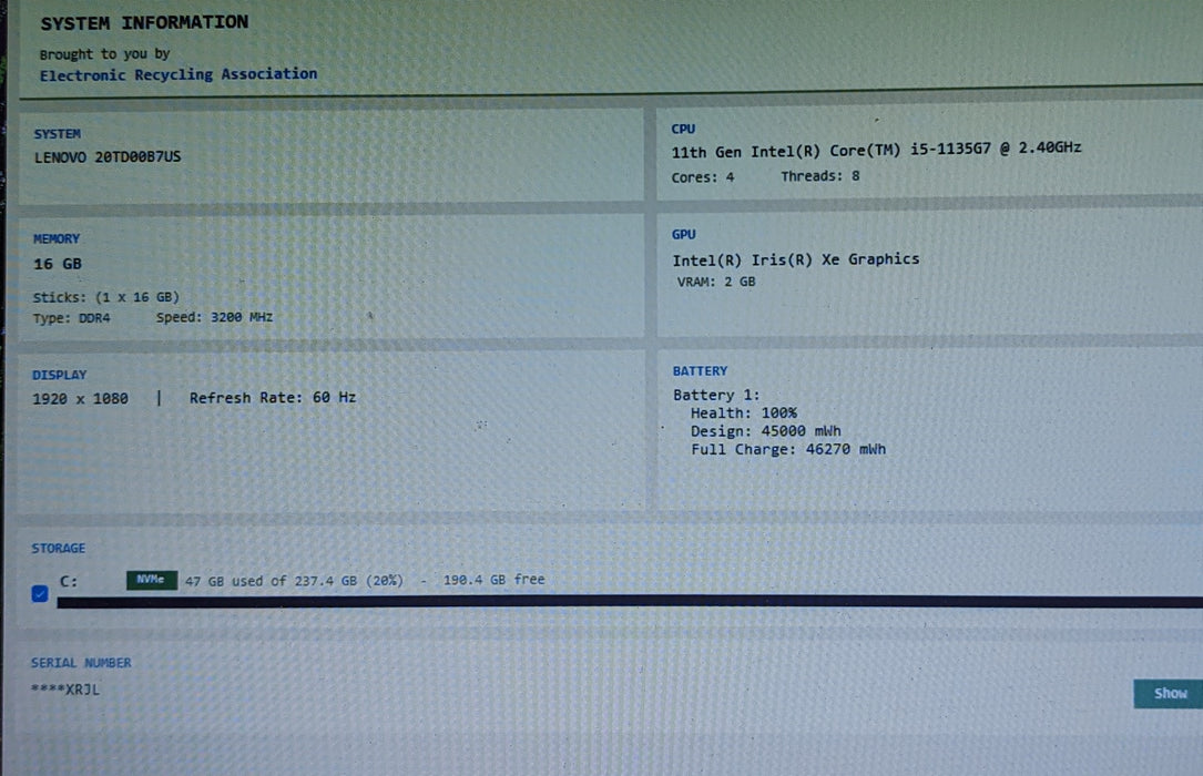 Lenovo ThinkPad E15 Gen 2 i5-1135G7 16GB DDR4 256GB NVMe