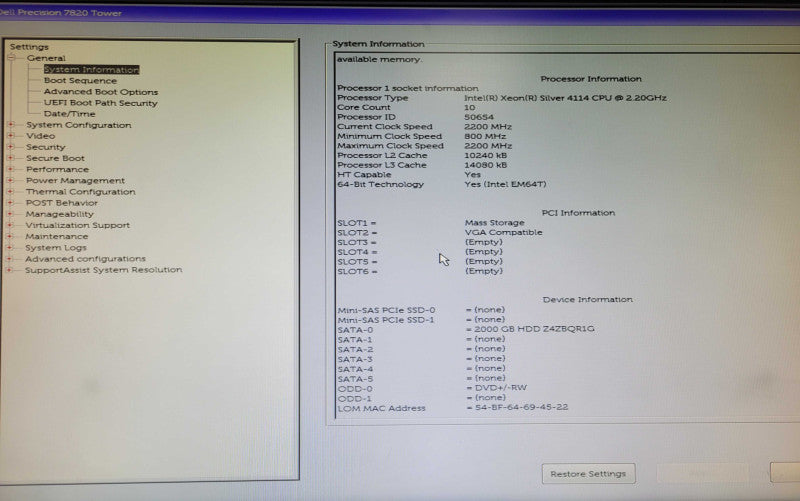 Dell Precision 7820, 1x Xeon Silver 4114 2.2GHz 10C, 64GB DDR4, 2TB HDD, SEE _
