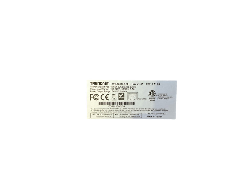 Trendnet TPE-3018LS | 18-Port Gigabit PoE+ 220W Smart Surveillance Switch