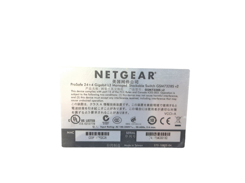 Netgear Prosafe GSM7328S v2 24 + 4-Port Gigabit L3 Managed Switch | 2x SFP+ Q