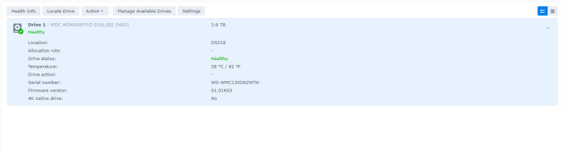 Synology DiskStation DS218+ 2 bays NAS, w/ 1x 4TB Hard Drives, READ