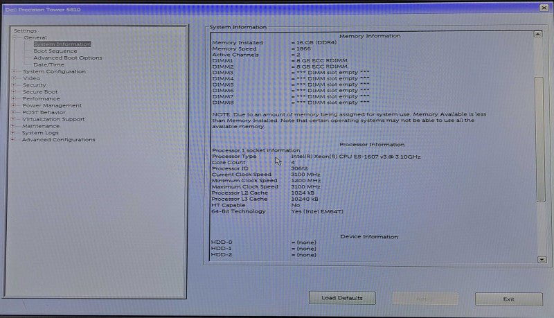 Dell Precision T5810 | Xeon E5-1607 v3 @ 3.10GHz 4C, 16GB ECC DDR4, No GPU