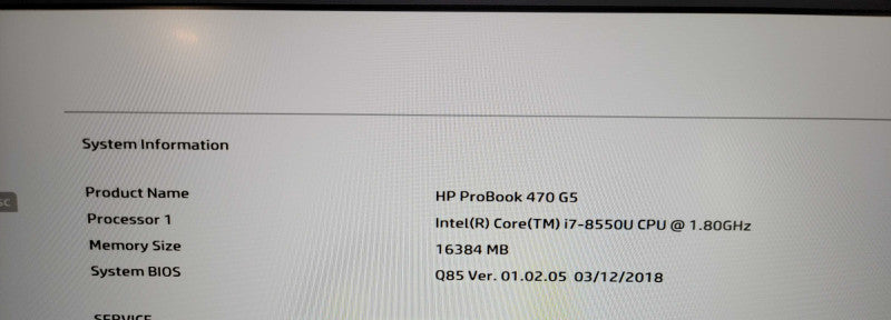 HP ProBook 470 G5| i7-8550U| 16GB DDR4| NO SSD| MISSING BACK COVER  Î² BudLap
