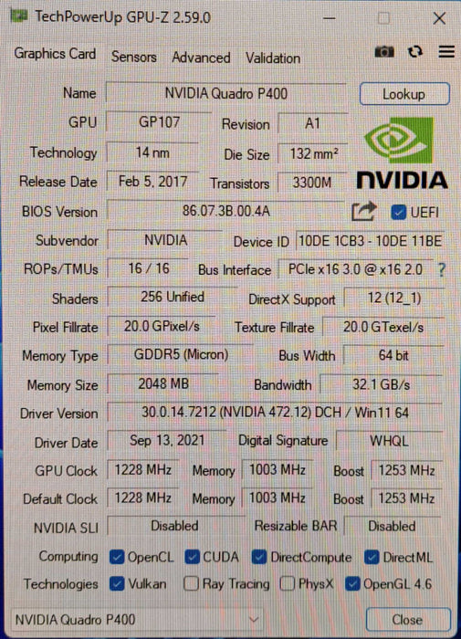 NVIDIA Quadro P400 | 2GB GDDR5 Graphics Card | 3x MiniDP | High Profile