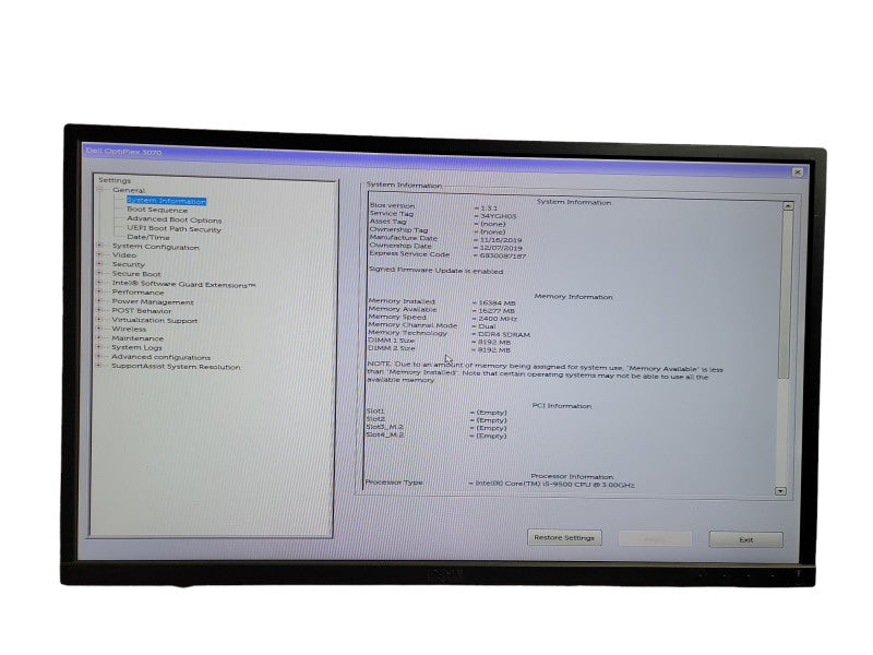 Dell OptiPlex 3070 SFF Desktop i5 - 9500 CPU @ 3.00GHz 16GB DDR4 Ram QÎ¸