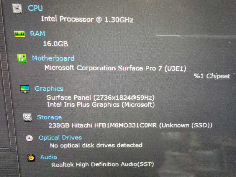 MS Surface Pro 7 1866 13\\" i7-1065G7 @1.3GHz 16GB 256GB SSD - READ