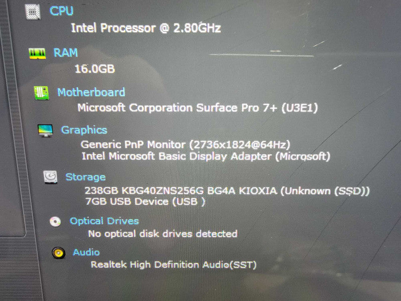 MS Surface Pro 7+ 1960 13\\" Core i7-1165G7 @2.8GHz 16GB RAM 256GB SSD - READ