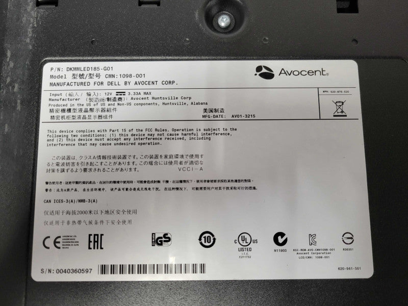Dell Avocent DKMMLED185-G01 18.5\\" 1U Rackmount LED KMM Console  _