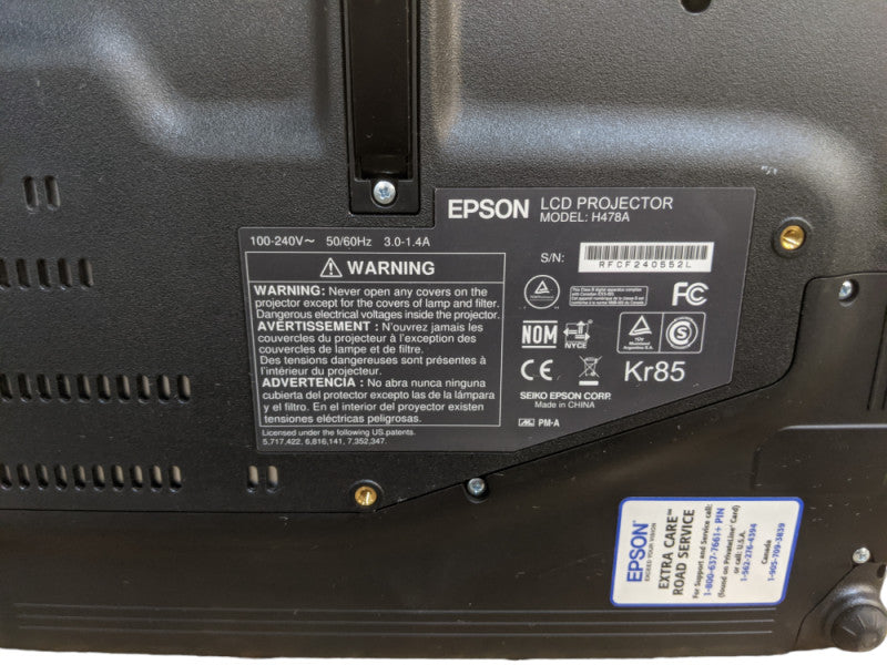 EPSON H478A PowerLite 1761W WXGA 3LCD Projector