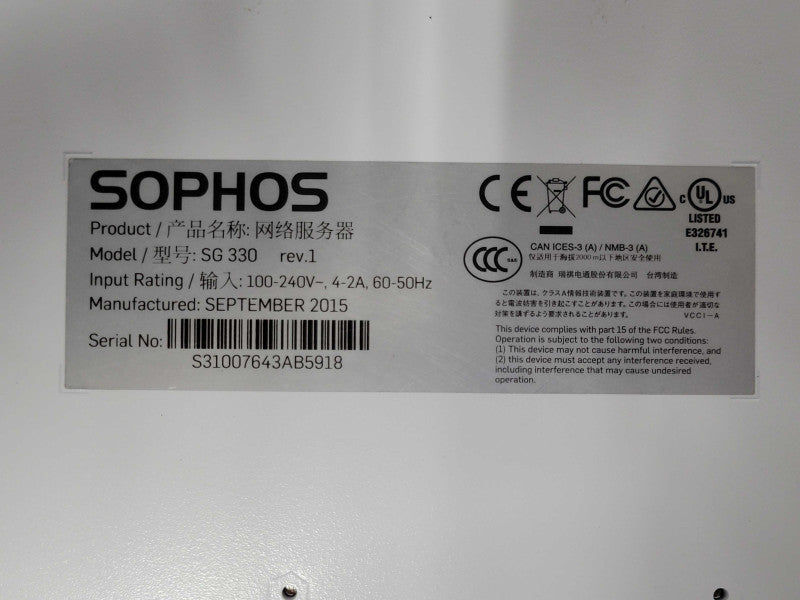 Sophos SG330 Rev.1 8-Port Gig 2-Port SFP Firewall Security Appliance, READ _