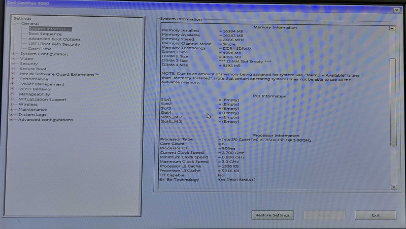 Dell OptiPlex 5060 Tower | i5-8500 @ 3.00GHz 6C, 16GB DDR4, No HDD/OS