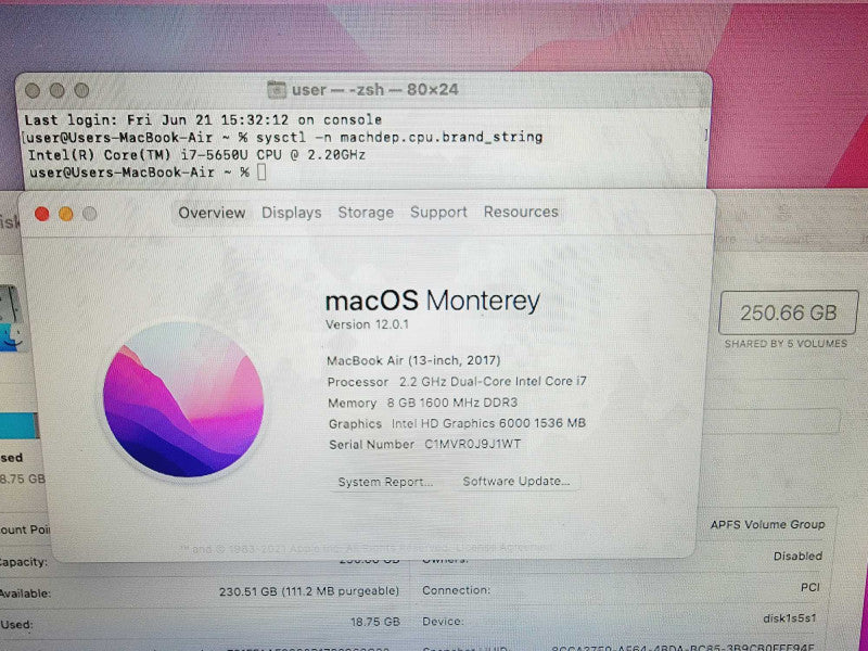 Apple Macbook Air 2017 13\\" 2-Core i7-5650U @ 2.2GHz 8GB DDR3 250GB SSD (