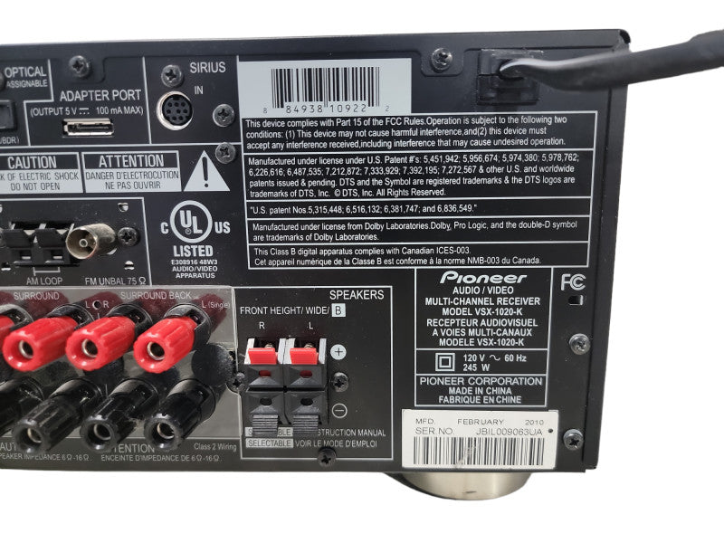 Pioneer VSX-1020-K 7.1 Home Theater Receiver