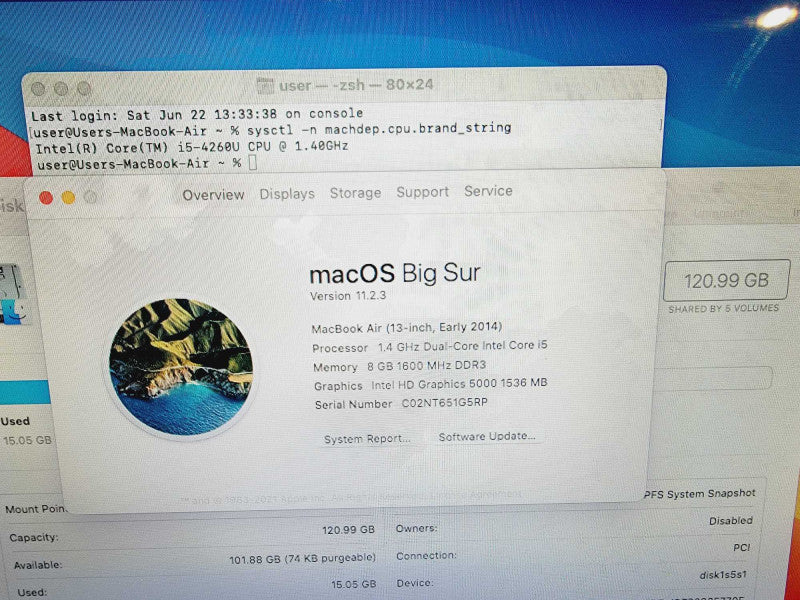 Apple Macbook Air 2014 13\\" 2-Core i5-4260U @ 1.4GHz 8GB DDR3 120GB SSD (
