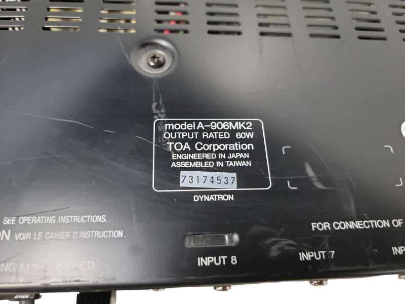 TOA 900 Series II 8-Channel Mixer Amplifier Model A-906MK2