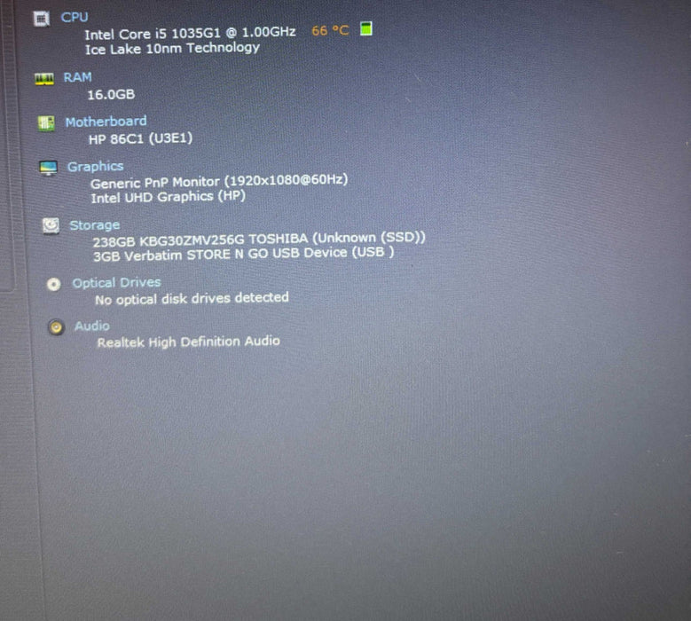 HP 250 G7 Intel Core i5-1035G1 16GB RAM 256GB SSD READ!  Lap200