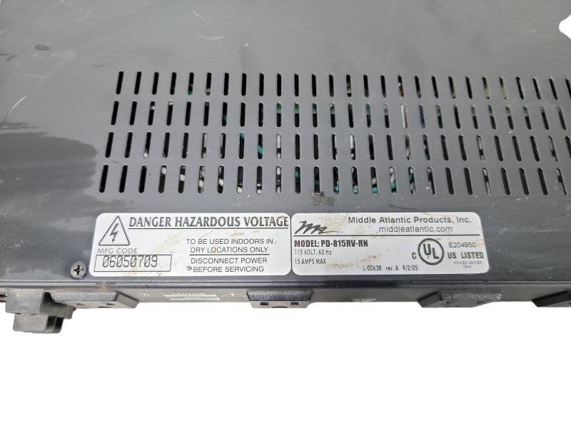 Midde Atlantic Rackmount Power/Lighting, 8 Outlet, 15A, 2-Stage PD-915RV-RN