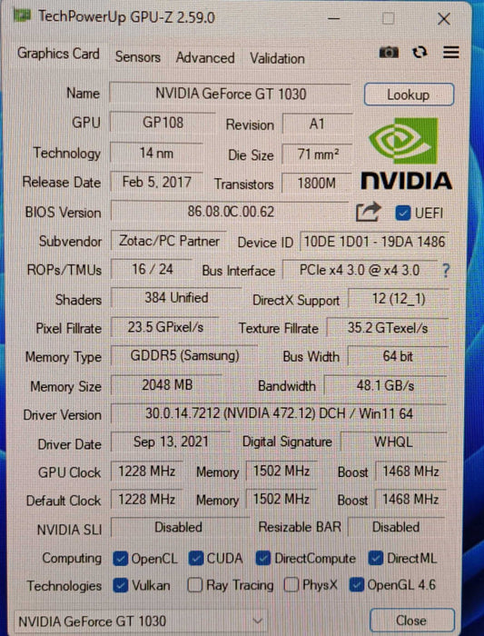ZOTAC GeForce GT 1030 2GB GDDR5 Graphics Card | High Profile | HDMI, DVI