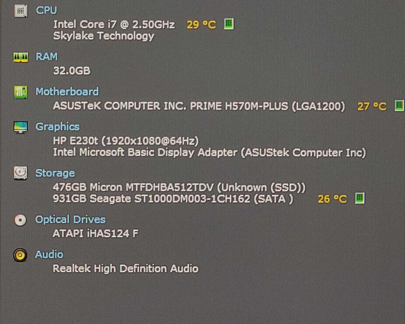 Custom PC/ASUS PRIME H570M-PLUS, i7-11700 2.50GHz, 32GB DDR4, 512GB NVMe, 1TB HDD