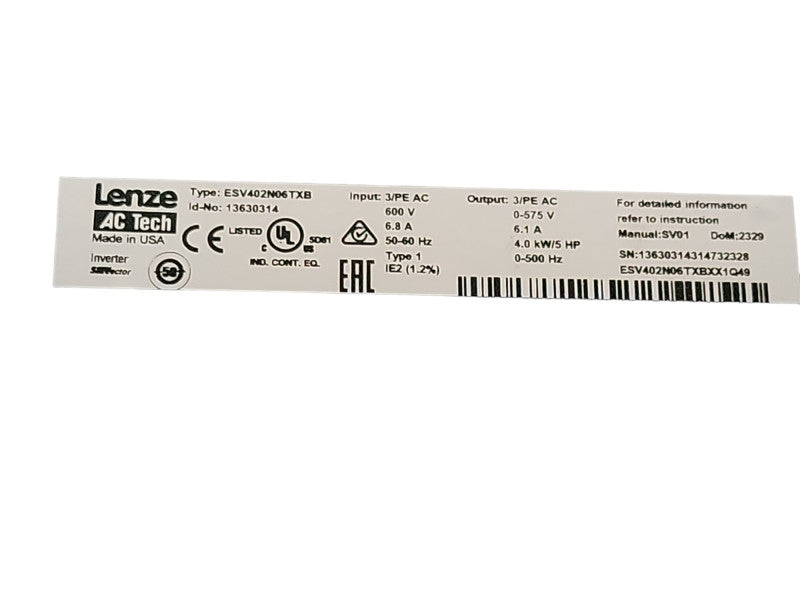 Lenze AC Tech 13630314 ESV402N06TXB, READ _