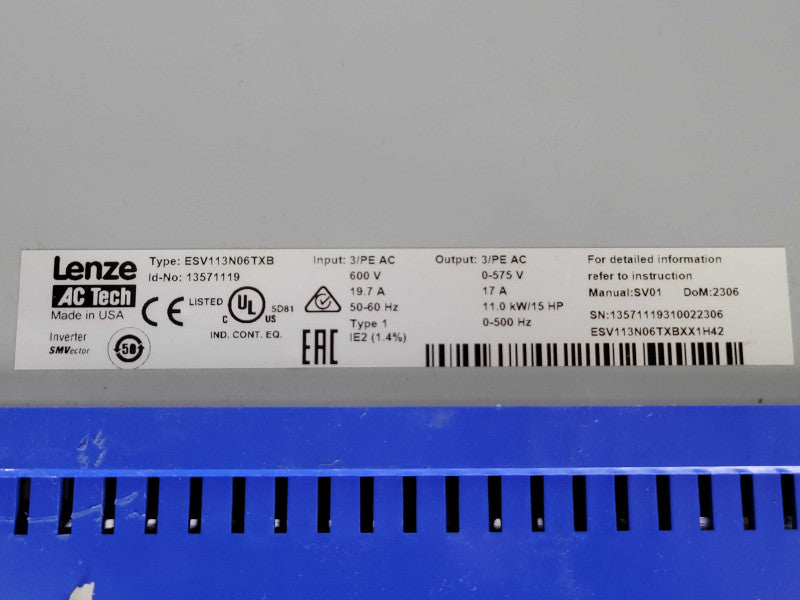 Lenze AC Tech ESV113N06TXB VFD Frequency Motor Drive, READ _