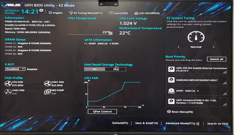Custom PC/ASUS PRIME H370M-PLUS, i7-9700 3.00GHz, 16GB DDR4, 256GB NVMe