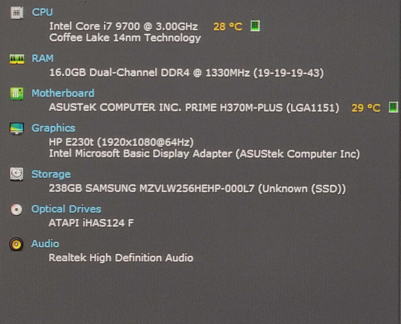 Custom PC/ASUS PRIME H370M-PLUS, i7-9700 3.00GHz, 16GB DDR4, 256GB NVMe