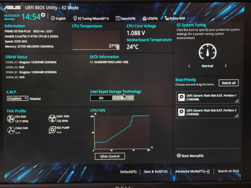 Custom PC/ASUS PRIME H370M-PLUS i7-8700 3.2GHz, 32GB DDR4, 480GB SSD 350W PSU $
