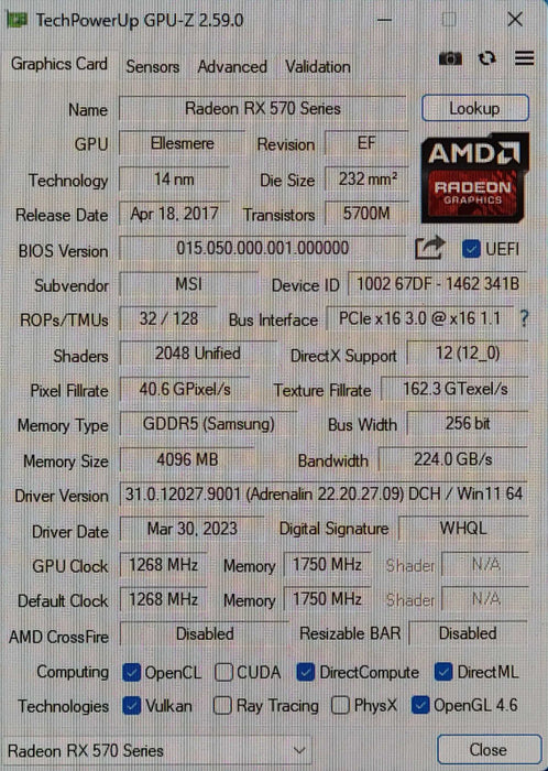 MSI Radeon RX 570 4GB GDDR5 Graphic Cards