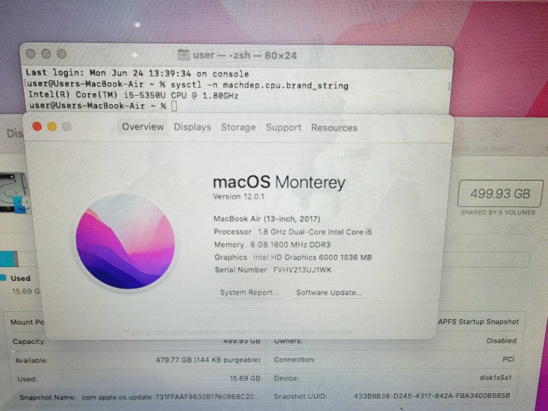 Apple Macbook Air 2017 13\\" 2-Core i5-5350U @ 1.8GHz 8GB DDR3 500GB SSD (