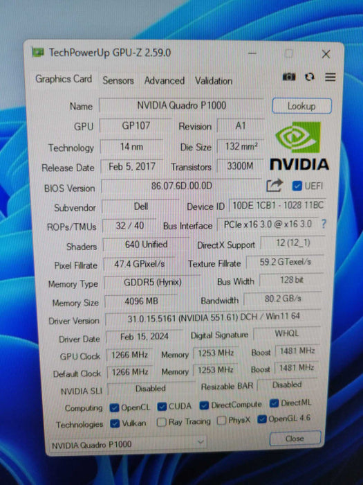 NVIDIA QUADRO P1000 4GB PCIE Q%