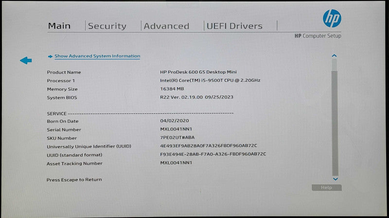 HP ProDesk 600 G5 USFF, i5-9500T 2.20GHz, 16GB DDR4, 256GB NVMe, WiFi