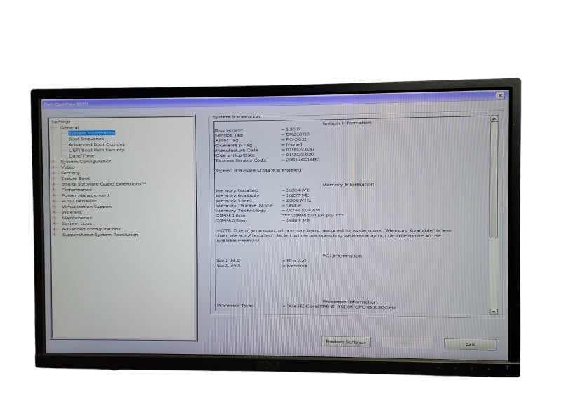 Dell OptiPlex 3070 USFF Intel Core i5 - 9500T CPU @ 2.20GHz 16GB DDR4 Ram Î¸