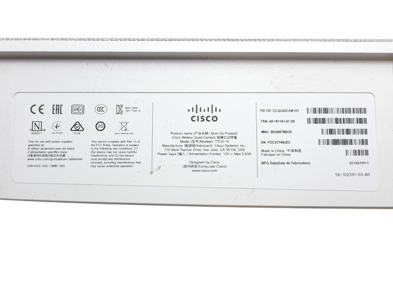 Cisco Spark Quad Webex Camera for KITPLUS / KITPRO | TTC8-10 / CS-QUADCAM Q$