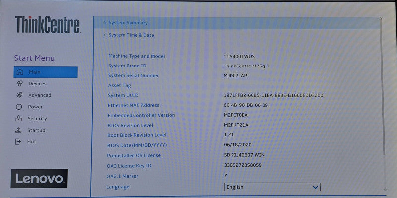 Lenovo M75q-1 USFF | Ryzen 5 PRO 3400GE @ 3.30GHz 4C, 8GB DDR4, 256GB NVMe