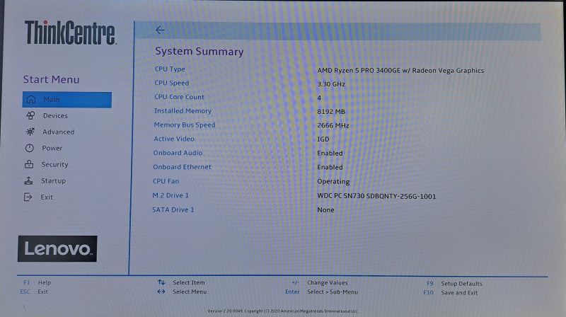 Lenovo M75q-1 USFF | Ryzen 5 PRO 3400GE @ 3.30GHz 4C, 8GB DDR4, 256GB NVMe