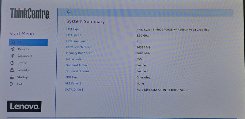 Lenovo M75q-1 USFF | Ryzen 5 PRO 3400GE @ 3.30GHz 4C, 16GB DDR4, 480GB SSD