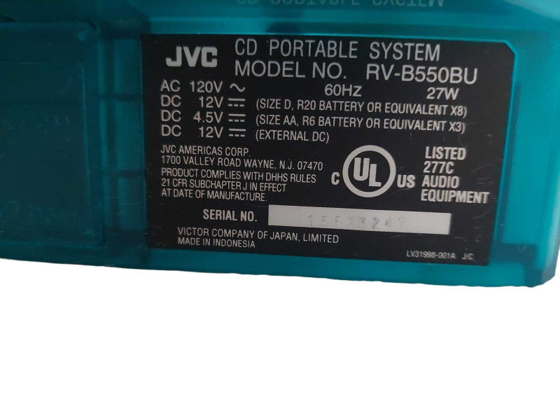 JVC CD Portable System Model: RV-B50BU =