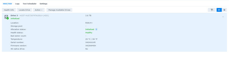 Synology Rackstation RS814+ 4-Bays, 1x 4TB HDD